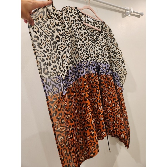 Calvin Klein Swimwear Cover Up Leopard Print Color Block Kaftan S/M - Picture 4 of 11